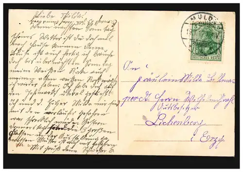 Mode AK femme avec chapeau et plumes - Biedemeier, MULDA 19.7.1912