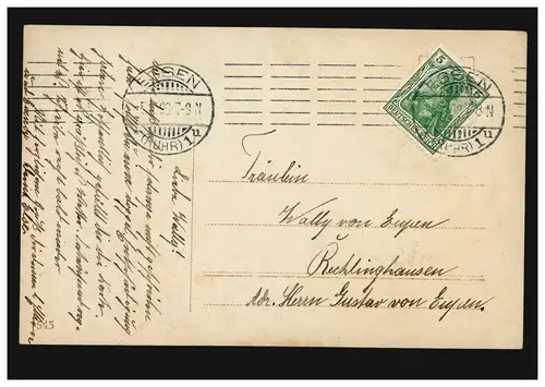 Mode AK Femme avec remorque et fleurs, maison d'édition EAS, ESSEN (RUHR) 5.10.1908