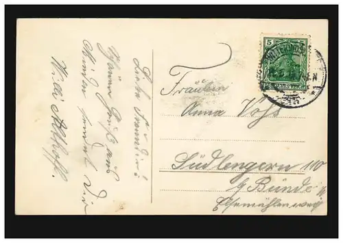 Mode AK femme avec chemisier rouge et bijoux floraux, WITTEKINDSBERG (?) vers 1915