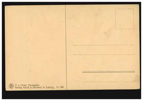 Artiste-AK Fritz de Uhde: prière de table, maison d'édition Seemann à Leipzig, inutilisé