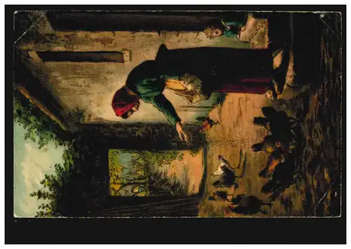 Künstler-AK Jean-Francois Millet: Hühnerfütterung, gelaufen Wien um 1910