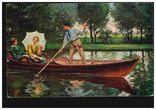 AK Fritz Raupp: Sur l'eau tranquille, STRAUBING 1919