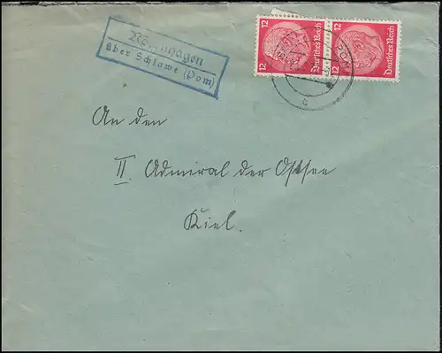 Landpost-Stempel Rötzenhagen über SCHLAWE (POMMERN) 23.2.1937 auf brief