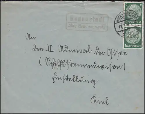 Landpost-Stempel Bodenstedt über BRAUNSCHWEIG a1m 11.2.1937 auf Brief