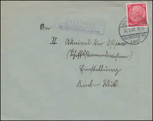 Landpost-Stempel Jersleben über WOLMIRSTEDT (BZ. MAGDEBURG) Land 30.3.1937 