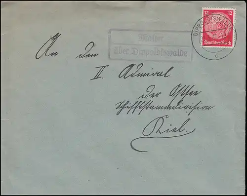 Landpost-Stempel Malter über DIPPOLDISWALDE 27.3.1937 auf Brief nach Kiel-Wik