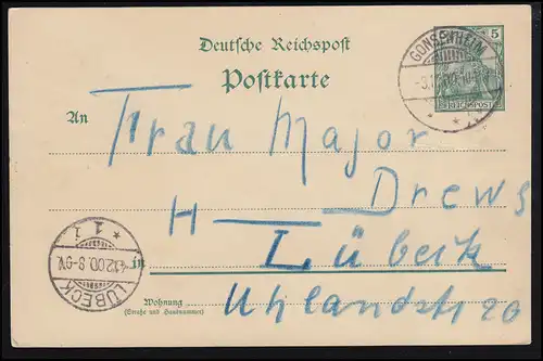 Postkarte P 50II Reichspost aus GONSENHEIM 3.12.1900 nach LÜBECK 4.12.00