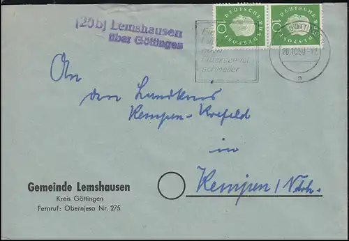 Lemshausen, temple de la poste de campagne sur GÖTTINGEN 26.10.1959 sur lettre