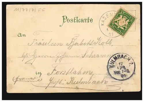 Blumen-AK Rosen und Veilchen, KASENDORF 16.4.1901 nach KULMBACH 17.4.01