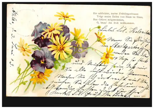 AK bouquet de printemps, AHLEN (WESTF.) 3.6.1903 vers ESSEN (RUHR) 1 q 3.6.03