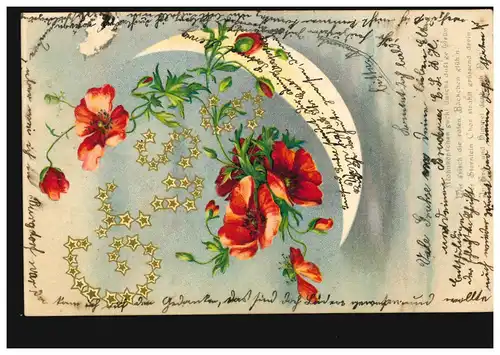 Fleur-AK grouillante ... Fleurs de pavot avec poème ENSEIGNÉE 17.9.1900 après BURGDORF 18.9.
