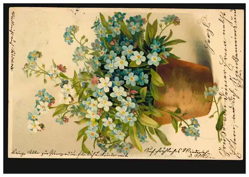 Blumen-AK Veilchen im Blumentopf, FREIBERG (SACHS) 9.8.04 nach GARDELEGEN 10.8.