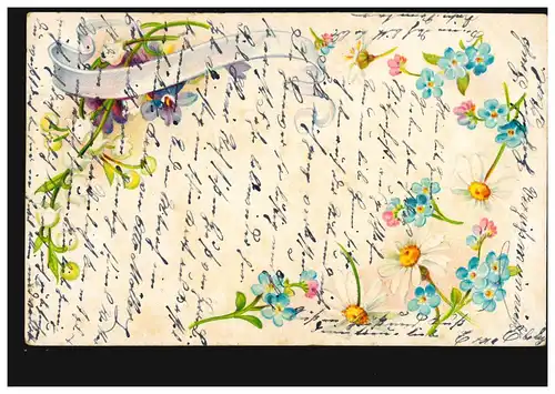 Blumen-AK Girlande um Schriftband, BURGDORF (HANNOVER) 13.6.1902
