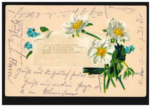 Blumen-AK Girlande um einen Brief DÜSSELDORF 14.8.1905 nach BURGWALDNIEL 14.8.05