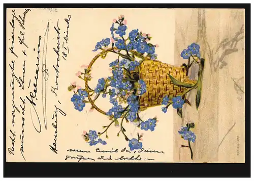 Fleures AK violettes dans le panier, HAMBURG 5a 28.5.1903 selon DARMSTADT 29.5.03