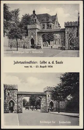 Landpost-Stempel Tornitz über SCHÖNEBECK (ELBE) 6.1.1948 auf AK Bernburger Tor