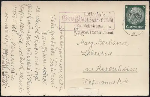 Landpost-Stempel Großholzhausen über ROSENHEIM 2.1.1943 auf Neujahrs-AK