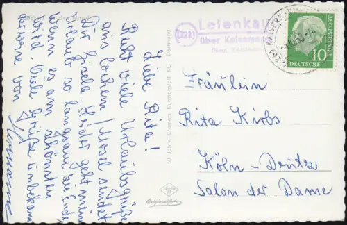 Leyenkaul, temple de la poste de campagne sur KAISERSESCH 4.10.1958 sur AK Cochem sur la Moselle