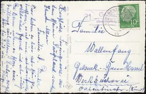 Landpost-Stempel Gellinghausen über BESTWIG 13.8.1958, AK Bödefeld Hochsauerland