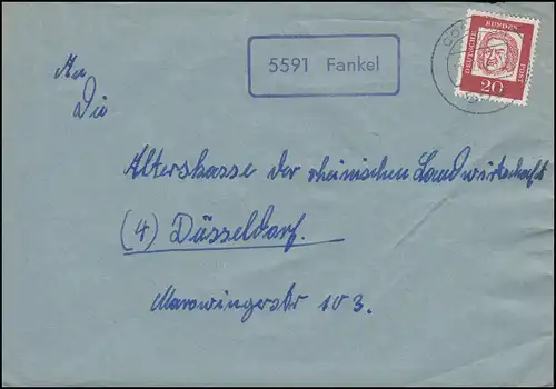 Landpost-Stempel 5591 Fankel auf Brief COCHEM 11.12.1962