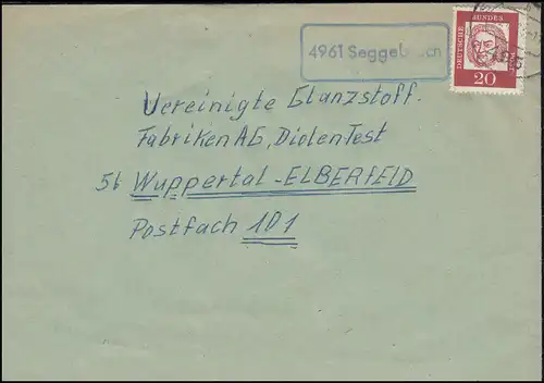 Landpost-Stempel 4961 Seggebach auf Brief STADTHAGEN 1963