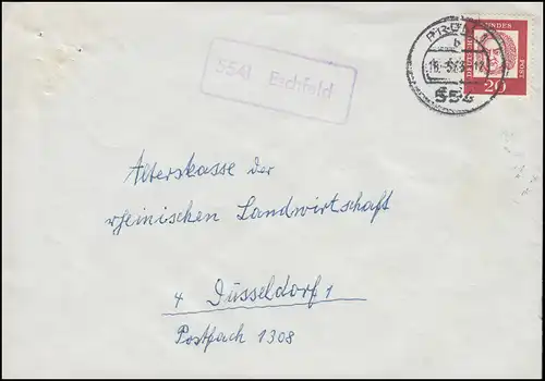 Temple de la poste de campagne 5541 Eschfeld sur lettre PRUM 1 - 16.5.1963