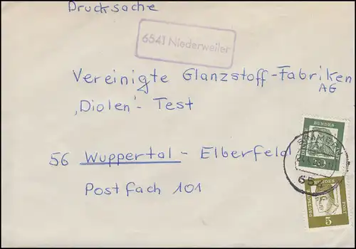 Landpost-Stempel 6541 Niederweiler auf Drucksache SIMMERN 24.4.1963