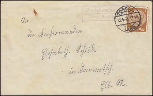 Landpost-Stempel Dahlenberg über TORGAU 13.4.1935 auf Drucksache
