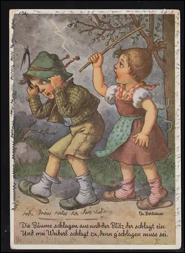 Karikatur-AK Fr. Bertram: Kinder spielen Ehestreit, MÜNCHEN 2 - 30.10.1939