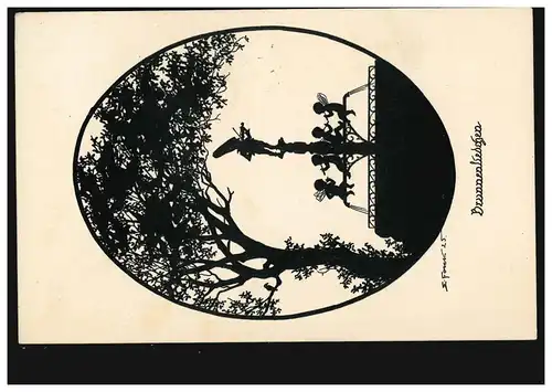 Scherenschnitt-AK Brunnenliedchen - Musikaten und Engel, MÜNCHEN 18.2.1930