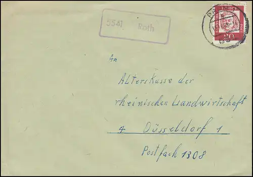 Le temple de la poste de campagne 5541 Roth sur lettre, PRUM 1 - 15.11.1963