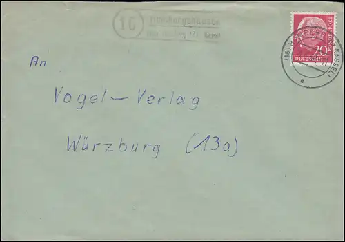 Templier de la poste de Landpost Hombergshausen sur HOMBERG (BZ. KASSEL) 14.6.1958 sur lettre