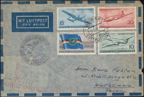 Erstflug Lufthansa der DDR Berlin-Warschau Lp.-Brief 512-515 BERLIN 4.2.1956