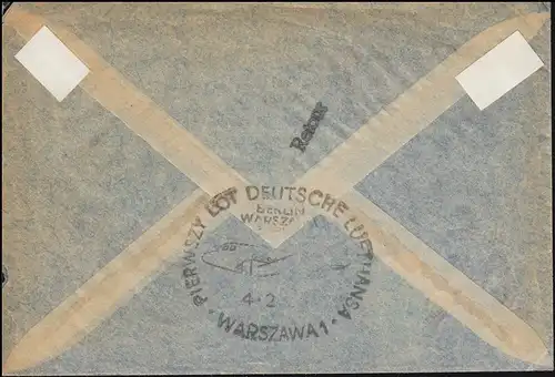 Premier vol Lufthansa de la RDA Berlin-Varschau Lp.-Lettre 512-515 BERLIN 4.2.1956