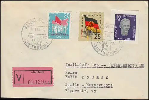 608B Schneider aus Block 15 mit 659 und 726 auf Wert-Brief St ALTENBRAK 19.3.60