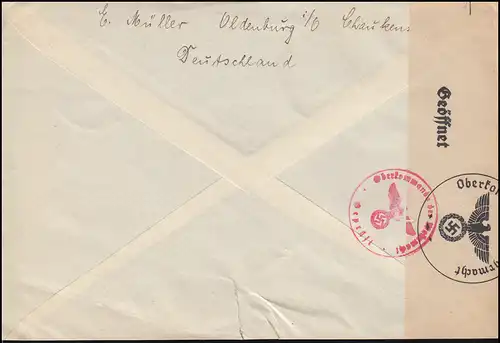 Zensur Oberkommando der Wehrmacht Brief mit 706+740+745 OLDENBURG 6.5.1940