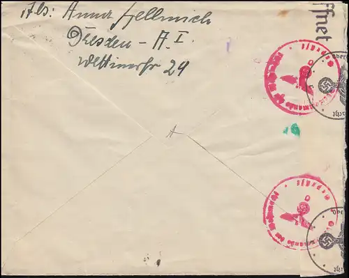 Zensur Oberkommando der Wehrmacht Brief mit 724 EF DRESDEN 3.4.41 nach Den Haag