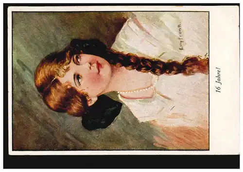 Künstler-AK Elly Frank: 16 Jahre! Mädchen mit Haarzopf, Verlag WSSB, ungebraucht