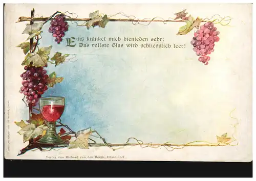 Künstler-AK Wein-Girlande mit Weinglas , Verlag Bergli Düsseldorf, ungebraucht
