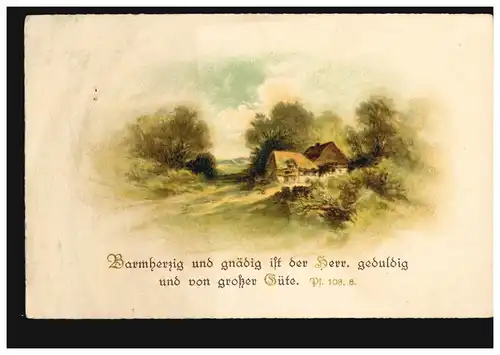 Künstler-AK Dorfidylle mit Psalm 103.8., Verlag S.J.D., ungebraucht