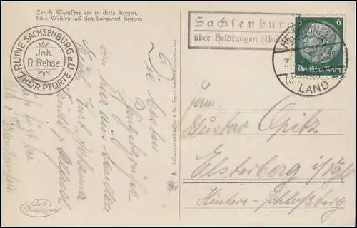 Landpost-Stempel Sachsenburg sur les ENGRAIS LAND 21.5.1934 sur AK approprié