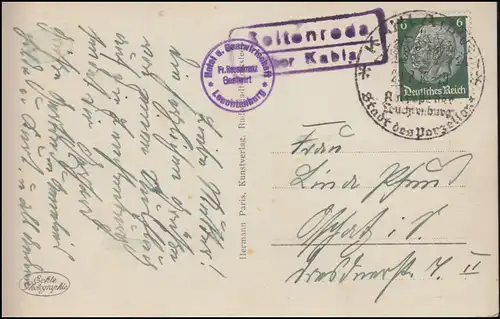 Landpost-Stempel Seitenroda über KAHLA auf AK Saalespiegelung SSt KAHL 29.8.1938