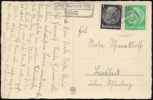 Landpost-Stempel Wisch über SCHÖNBERG (HOLST.) 1938 auf Geburtstags-AK 