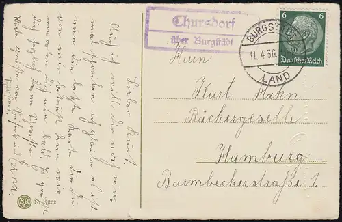 Le temple de la poste de Chursdorf sur BURGStäDT LAND 11.4.1936 à Pâques-AK