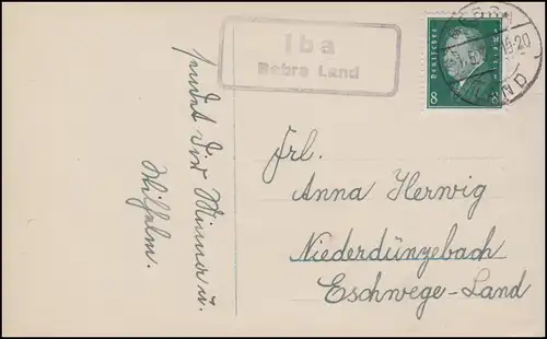 Landpost-Stempel Iba BEBRA LAND 15.5.1930 auf Geburtstags-AK