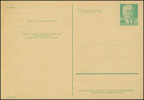 P 68a Pieck 10 Pf 1956, sämisch, Druckvermerk III/18/185, postfrisch
