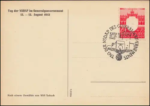 Gouvernement général 106 NSDAP sur carte de visualisation FDC ESSt KRAKAU 13.8.1943