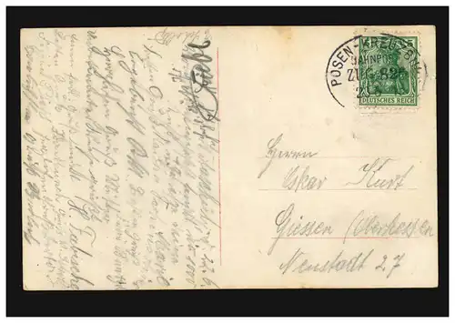 Post Post POSEN-KREUZBURG ZUG 826 - 23.6.1913 sur mode AK femme avec des fleurs