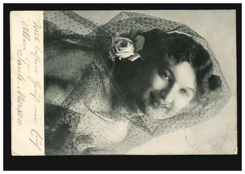 Mode AK Fille souriante avec voile, ALTONA (ELBE) 22.11.1906