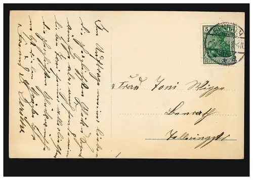 Mode AK femme en robe blanche avec des roses, bande de cheveux, BENRATH 6.2.1914